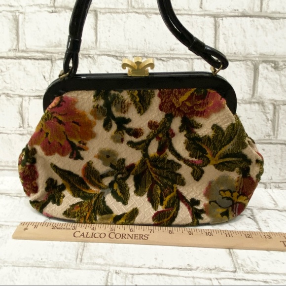 Vintage Chenille Tapestry Floral Clutch Handbag - Picture 7 of 13